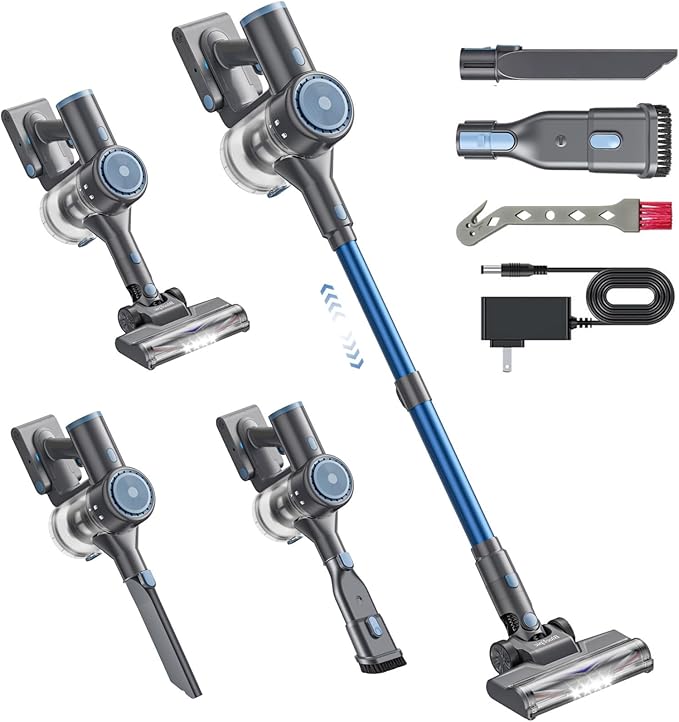 BlueEpic Cordless Vacuum Cleaner 45KPA 45Mins Rechargeable Vacuum Cordless Stick Vacuum with 2 Adjustable Modes Handheld Vacuum for Home/Pet Hair/Carpet/Floor