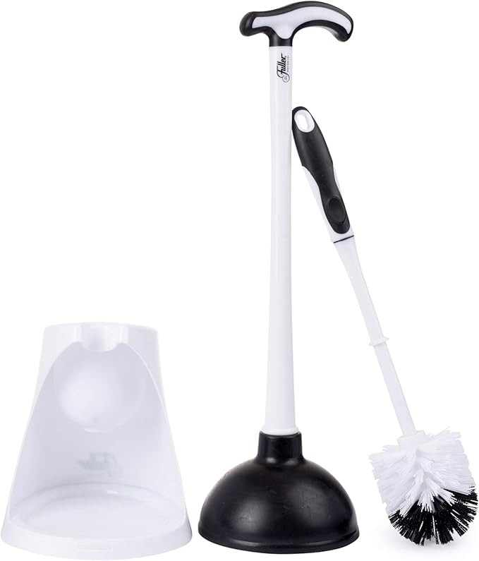 Fuller Brush Bowl Brush &amp Plunger in Caddy Set– 16-Inch Long Handle Brush – Pistol Grip Rubberized Plunger Wide Base Caddy Bathroom Rim Trap Cleaner (Pack of 1)