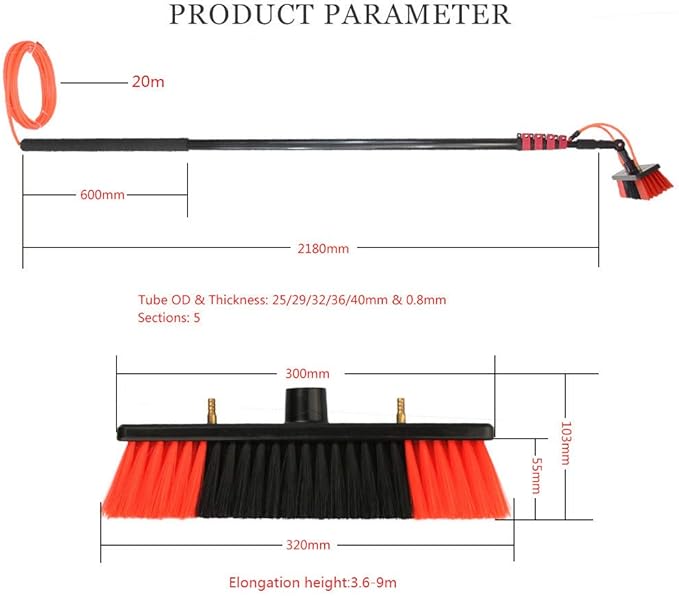 Window Cleaning Equipment Window Cleaning Brush3.6-9M Carbon Fiber Washing Set Equipment Telesextension Pole Cleaning Suitable for Window Glass Wall18Ft/5.4M