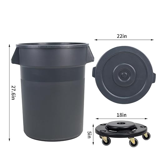 32 Gallon Outdoor Trash Can with Lid and Wheel Rolling Trash Can with Removable Wheels Commercial Trash Cans Outdoor Garbage Can for Kitchen Garage Backyard and Patio（2 Pack）