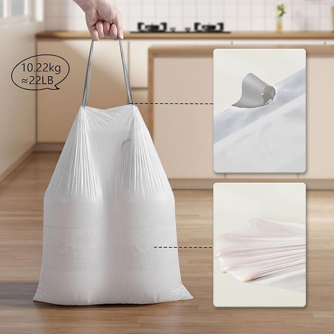 270 Count Heavy-Duty Trash Bags Compatible with 6-7 Gallon Trash Can Pre-Separated Drawstring Kitchen Garbage Bags Ideal for Home &amp Office 19.9 x 29.1 Inches 6 Rolls White