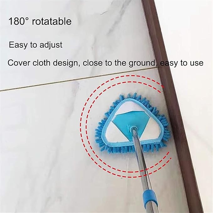 Wet and Dry mop 180 Degree Rotatable Adjustable Triangle Cleaning Blue MopHousehold Bathroom Kitchen Ceiling Tile (Mop)