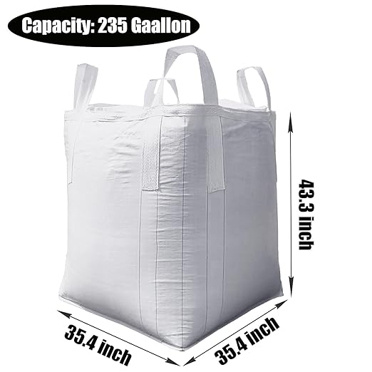 10 Pack ewori FIBC Jumbo Bulk Bag Diamond One Ton Bag 35.4L x 35.4W x 43.3H 3300lbs SWL Safty Factor 3:1 Duffle Top Flat Bottom Heavy Duty Construction Woven Polypropylene Bags (10)