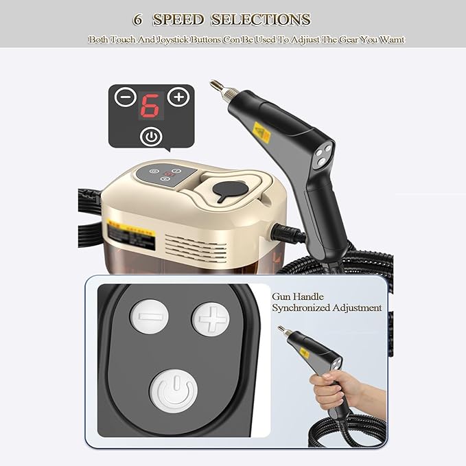 Handheld Steam Cleaner 1500W High Pressure Steamer With 3 Brush Heads 15s Heat-Up 6-Level Temp 1.2 L Water Tank Portable Steam Cleaning Machine for Car Kitchen Bathroom(Style1)