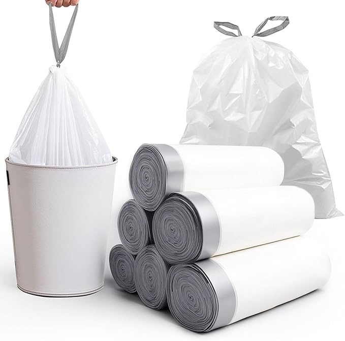 270 Count Heavy-Duty Trash Bags Compatible with 6-7 Gallon Trash Can Pre-Separated Drawstring Kitchen Garbage Bags Ideal for Home &amp Office 19.9 x 29.1 Inches 6 Rolls White
