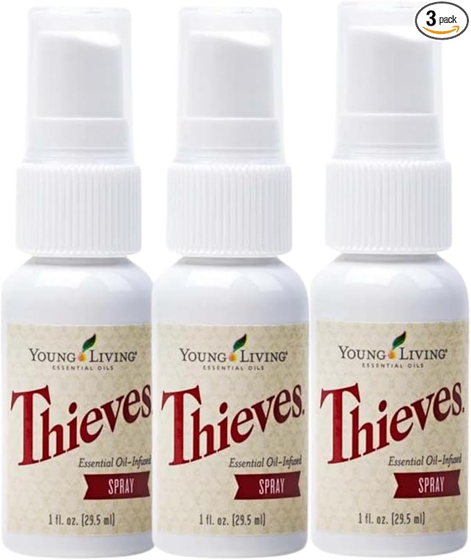 Young Living Thieves Spray | 1 oz | Portable Cleaner Spray Formulated with Water &amp Alcohol Ideal for Travel Essentials &amp Home Fits in Backpack Luggage or Purse | 3 Pack