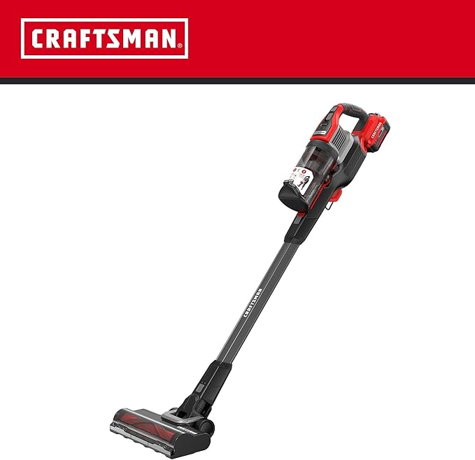 CRAFTSMAN V20 Stick Vacuum Cordless Rechargeable3 Speed Lightweight Powerful Suction Brushless Extended Runtime Battery and Charger Included (CMCVS501M1)