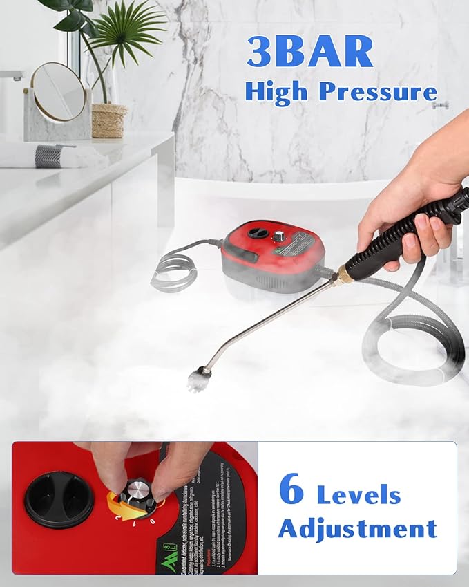 Handheld Steam Cleaner 2500W High Pressure Steam Cleaner with 3 Brush Heads Towel Sponge Steam Cleaners for Home Use High Temperature Fast Heating Steamer for Cleaning KitchenBathroomFurniture