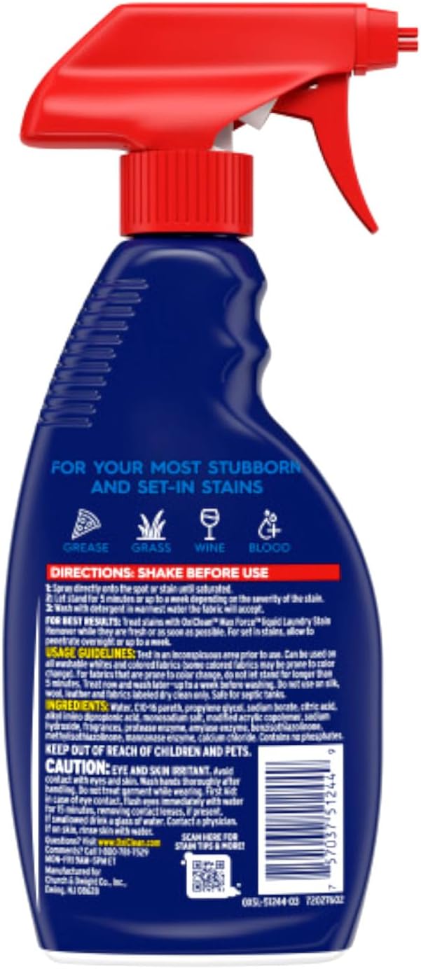 OxiClean Max Force Laundry Stain Remover Spray 12 fl oz + 48 Fl Oz Refill Bottle Kit 60 Fl Oz Total