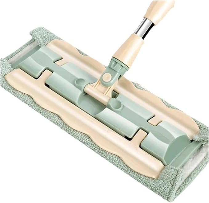 Flat Mop Stainless Steel Handle with Washable 3Mop Cloths Large Telescopic Floor Household Cleaning Tool(Green 4 Cloths)