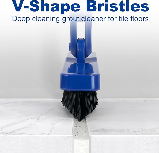 CELOX Grout Brush with Long Handle V-Shape Grout Line Scrubber with Stiff Bristle for Deep Cleaning Tile Grout Blue