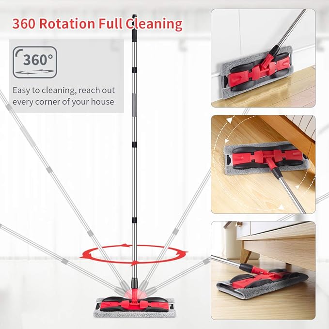 Microfiber Mops for Hardwood Floor Cleaning: MEXERRIS Flat Floor Mop with 4 Washable Pads 59 Adjustable Handle - Dust Dry Mops for Kitchen Bathroom Tile Laminate Wood Vinyl - Home Commercial Mop