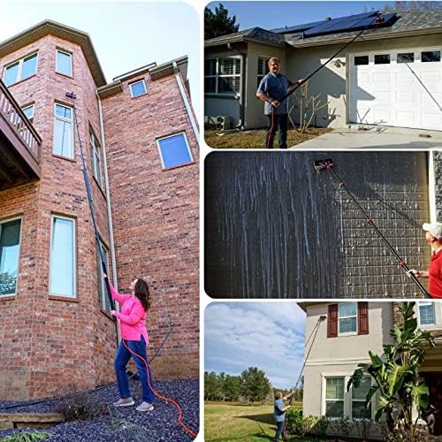 Glass Cleaning Brush Home Water Fed Telescopic Pole Kit Solar Panel Brush Rotating for Photovoltaic Panel12-36ft Extendable Window Cleaning Pole with Water Fed Telescopic Brush - Ideal Sola