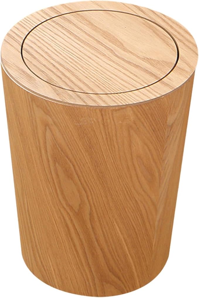 Yajuyi Trash Can with Lid Wastebasket 10L Wood Dustbin Garbage Recycling Bin for Home Farmhouse Light Brown