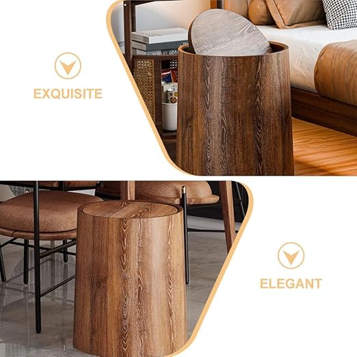 Alipis Slim Kitchen Garbage Can Swing Lid Imitation Wood Grain Trash Bucket 12l Capacity Home Office Waste Basket