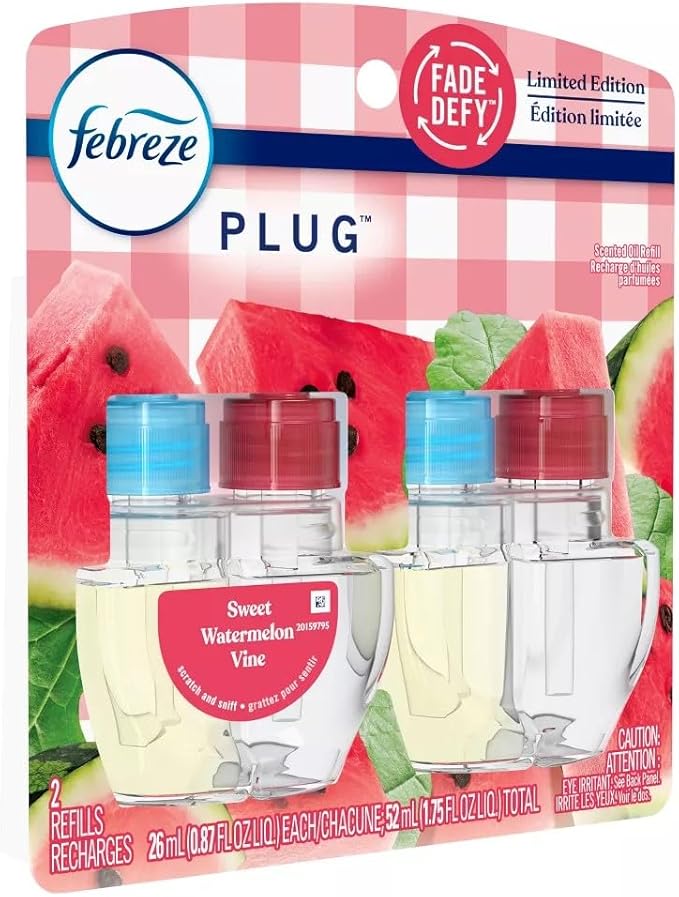 Generic Febreze Plug with Fade Defy Technology Air Freshener - Sweet Watermelon Vine - ((2) Count of 0.87 fl oz Refills) Clear