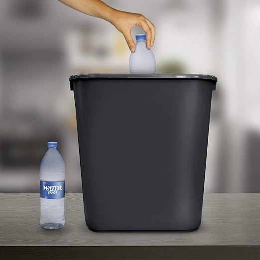 Acrimet Set of 2 Wastebasket Trash Can Garbage Bin Desk Side Bin 6.75 Gallons / 27 Quarts 25.5 Liters (Plastic) (Black)