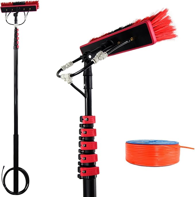 Glass Cleaning Brush Home Water Fed Telescopic Pole Kit Solar Panel Brush Rotating for Photovoltaic PanelTelescopic Window Cleaning Pole 3.6-10.8M with Water Fed Brush Ideal for Solar Panel