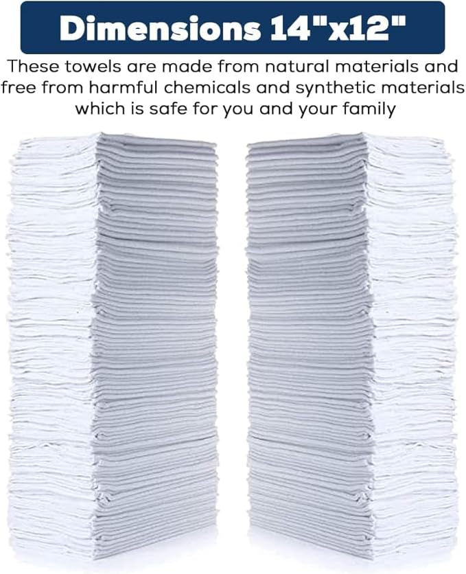 Simpli-Magic Cotton Shop Towels 14x12 (150 Pack) – White Reusable Cleaning Shop Rags for Automobiles Industries Garage and Homes
