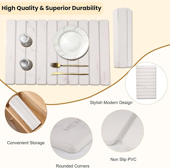 Stone Drying Mat for Kitchen Counter 24(L)×16(W) Collapsible Quick Dry Stone Dishes Mats Absorbent Diatomaceous Earth Mats for Kitchen Bathroom