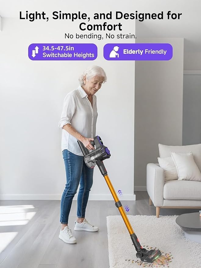 MONSGA Cordless Vacuum Cleaner 45KPa 400W Stick Vacuum for Home 50Mins Anti-Tangled Vacuum Cleaner with Charging Dock Light-weighted Handheld Vacuum for Pet Hair/Carpet/Floor LED Touch DisplayMV3