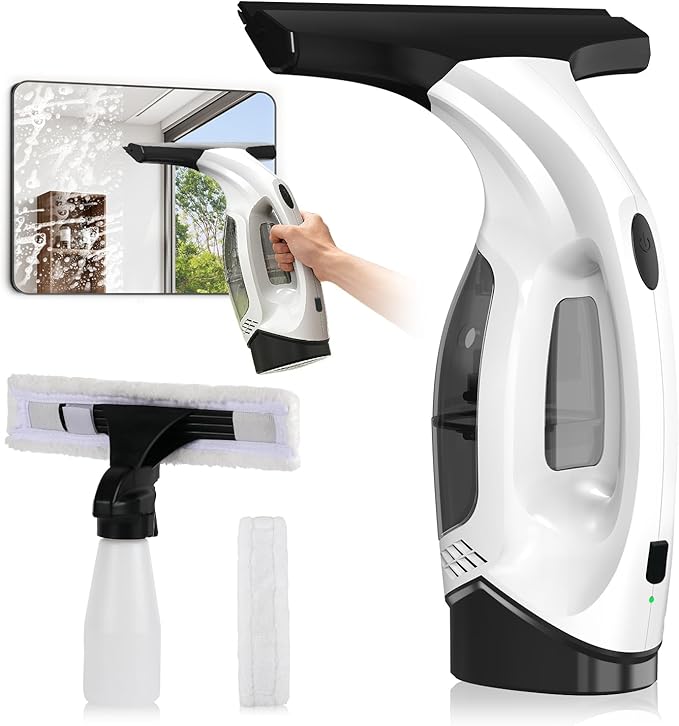 Window Vacuum Squeegee Cordless Electric Window Cleaner Tool with &amp Water Collection Tank Cleaning Kit Shower Squeegee for Glass Doors Windows Mirrors Car