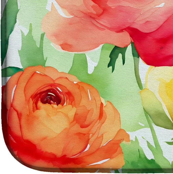 Caroline's Treasures DAC1606DDM Ranunculus in Watercolor Dish Drying Mat Absorbent Dish Drying Mat Pad for Kitchen Counter Dish Drainer Mat for Countertop 14 x 21 Multicolor