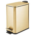 mDesign 1.3 Gallon Rectangular Slim Metal Trash Can w/ Foot Pedal Easy-Close Lid Narrow Wastebasket Garbage Container Bin - Bathroom Bedroom Kitchen Home Office Removable Liner- Soft Brass