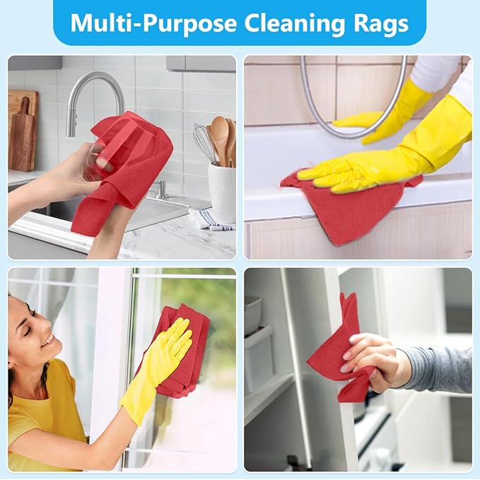 GLIMGLINT Red Microfiber Cleaning Cloth 100 Pack Cleaning Rags Lint-Free Ultra Absorbent Reusable Paper Towels for Home Kitchen Car Garage or Shop Dish Rags 11 x 9