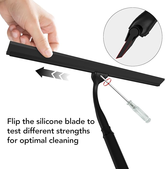 Shower Squeegee for Glass Doors 15-51 Telescopic Shower Squeegee with Long Handle Squeegee for Window Cleaning Extendable Window Cleaner Tool for Tile Walls Sliding Door Floor Car Windshield-BK