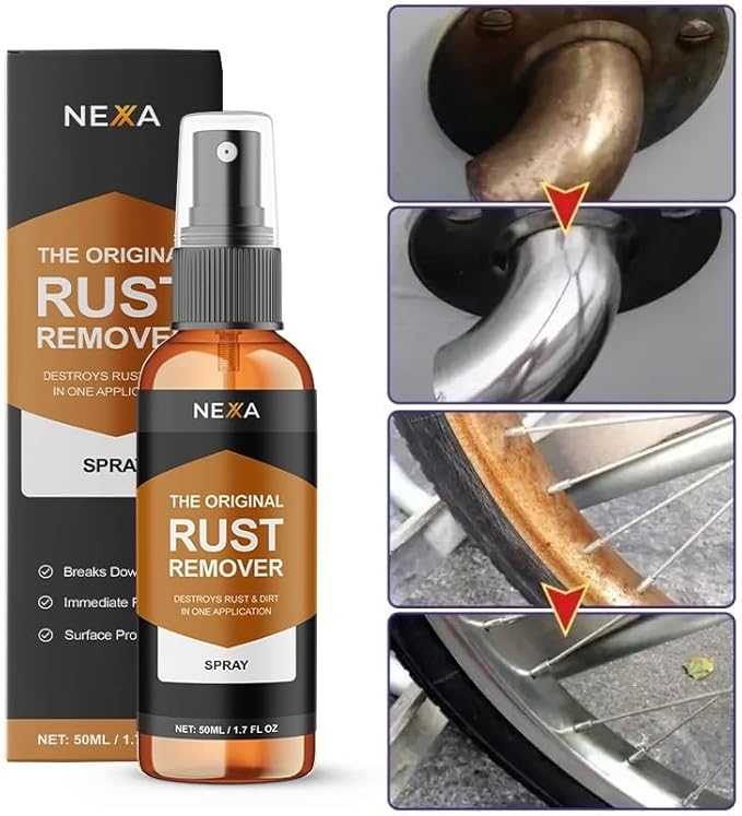 NEXA Rust Remover Spray (50ml) – Fast-Acting Metal Cleaner for Light Rust Grease | No Heavy Scrubbing | Multi-Surface Use for Tools Auto Parts &amp Appliances
