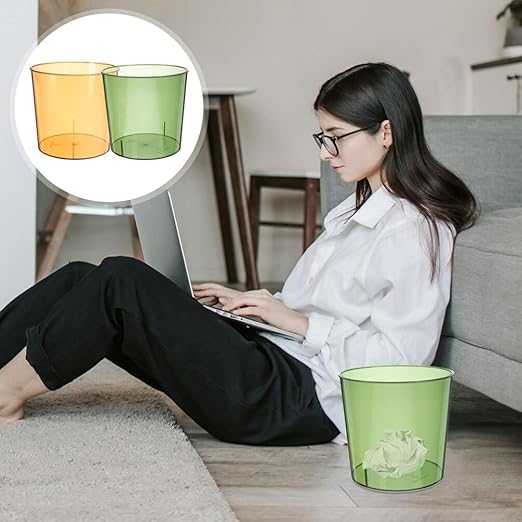 Cabilock 2pcs Clear Practical Garbage Container Slim Office Trash Can for Bathroom Kitchen and Bedroom Reusable Transparent Waste Basket