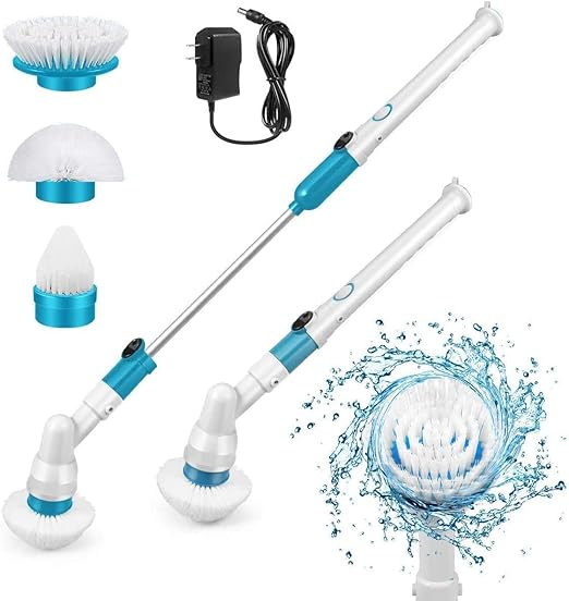 Spin Scrubber 360 Cordless Tub and Tile Scrubber Multi-Purpose Power Surface Cleaner with 3 Replaceable Cleaning Scrubber Brush Heads 1 Extension Arm and Adapter