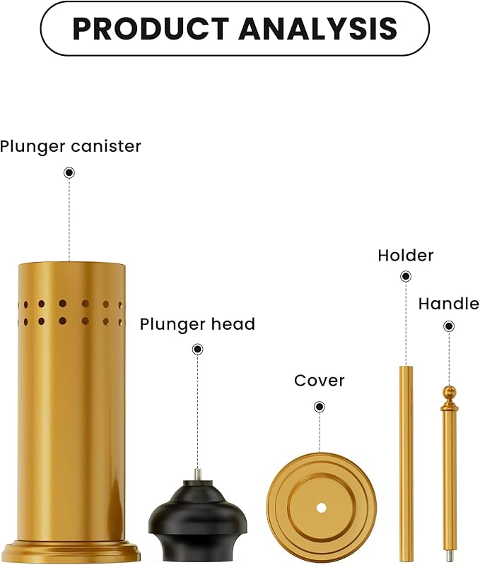 DOWRY Anti-Hand Off Toilet Plunger with Holder for BathroomPowerful Efficient Force Suction CupHeavy Duty Deep Cleaning Gold