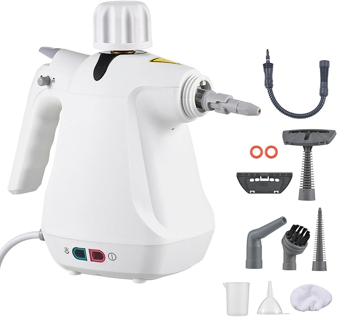 Handheld Steam Cleaner with 10 Accessories1000W High Power and 3.0 BAR PressureMultipurpose Steam Cleaner for HomeSteam Mop for Cleaning DirtOil StainsCarpetsFloorsSofasCars (White)