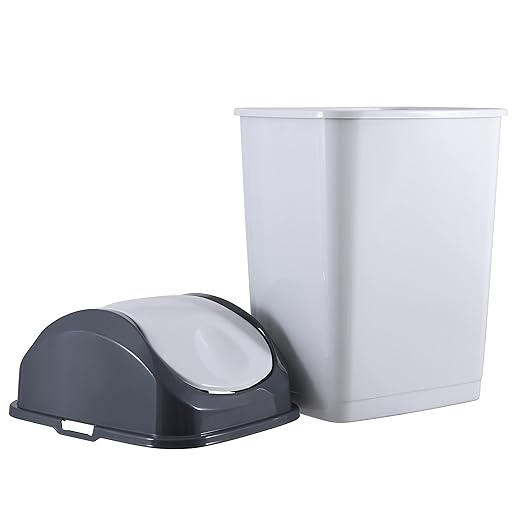 Superio Kitchen Trash Can with Swing Top Lid 9 Gallon Slim Waste Bin 37 Qt Sturdy Plastic Garbage Can Medium Recycling Bin for Office Bathroom Under Counter Dorm Bedroom (Smoke White/Grey)