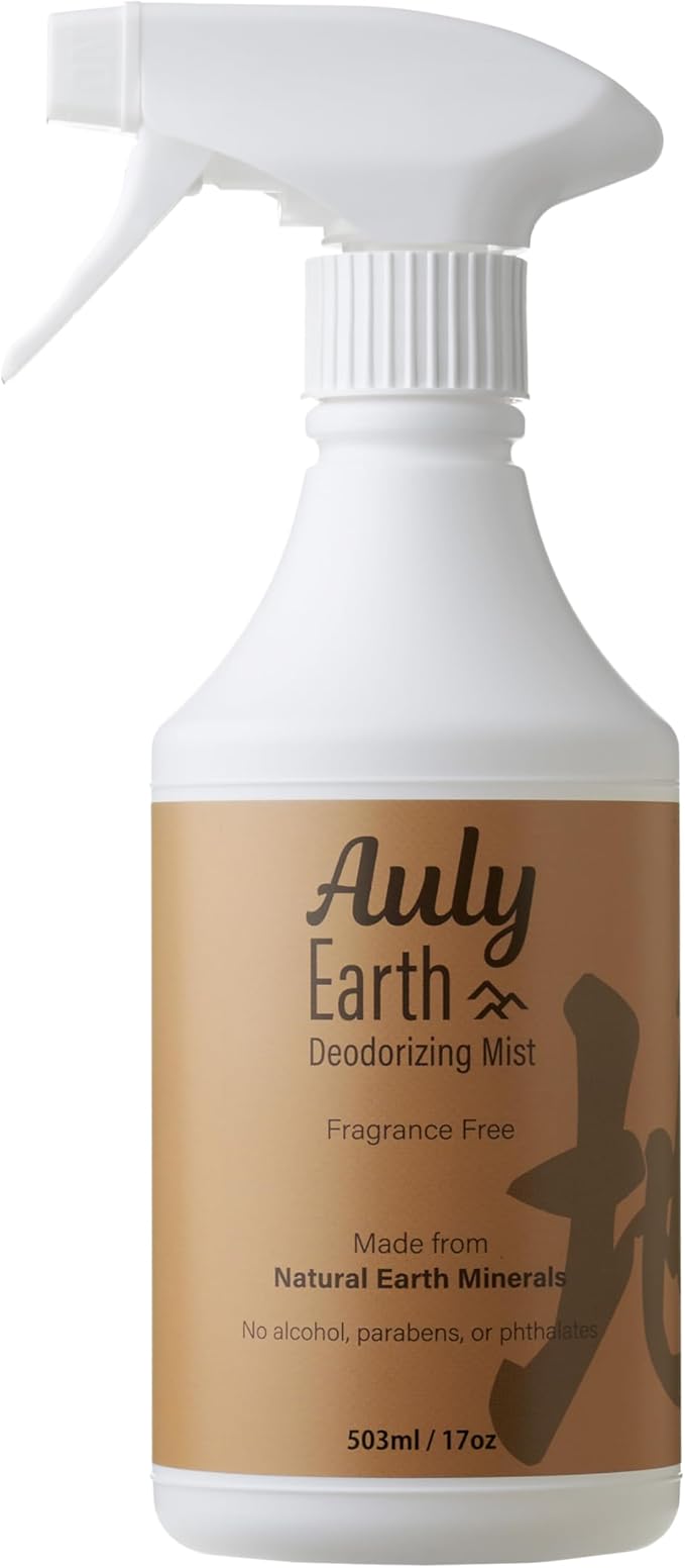 Auly Earth Deodorizing Mist - Mineral-Based Odor Eliminator for Fabric &amp Air - Unscented Spray for Homes with Pets - Japanese Mineral Formula (17 Fl Oz)
