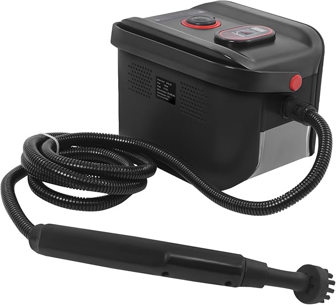 1500W Handheld Steam Cleaner with 0.32Gal Tank &amp 6.56ft Extended Pipe &amp 4 Brushes &amp 3 Setting 13s Heat-Up Portable Steam Cleaner for Cleaning Tile Floor Car Home Use (Black)