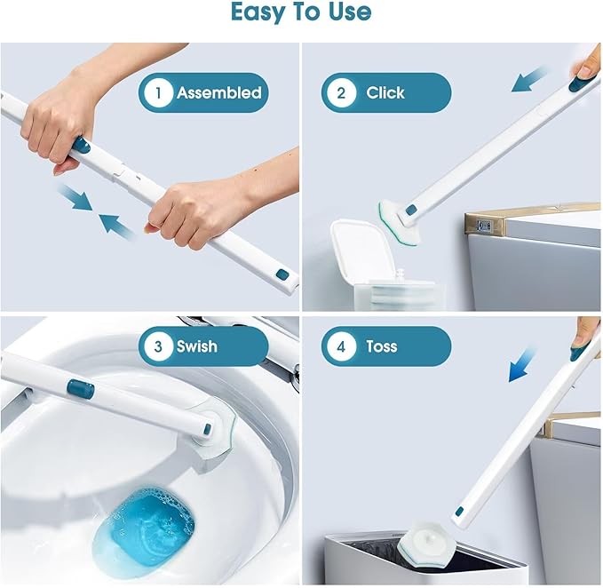 Disposable Toilet Brush with 48 PCS Refills Disposables Toilets Cleaning System with Handle Storage Caddy and 48Toilet Bowl Refill Heads for Bathroom Cleaning