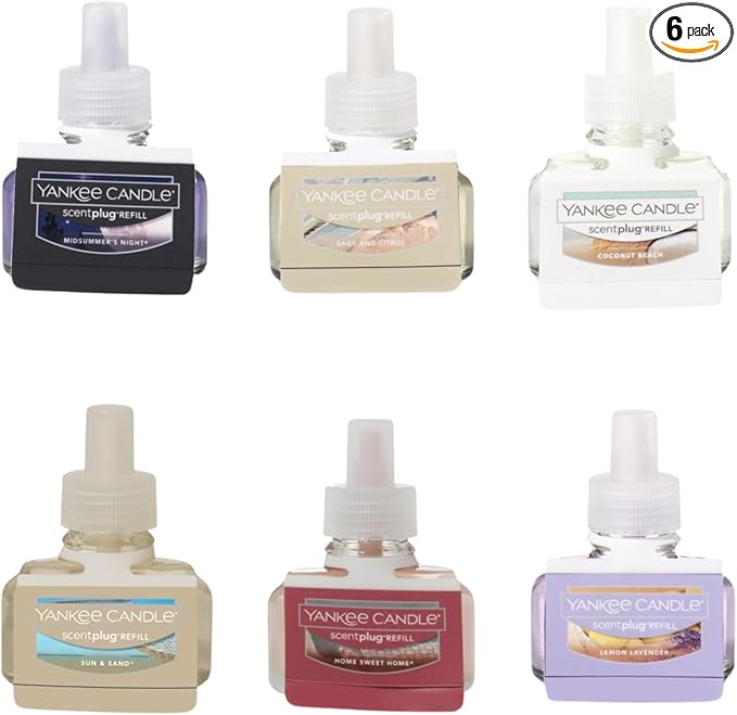 Yankee Candle ScentPlug Air Freshener Refill Relax &amp Renew Electric Plug-In Fragrance Oil for Home Odor Neutralizing and Calming Ambience Long Lasting Scent 6-Count (Variety Pack)