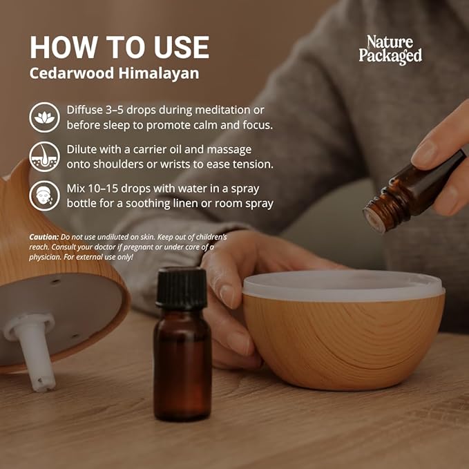 Cedarwood Himalayan Essential Oil - 100% Pure Steam Distilled Natural Cedarwood Himalayan Oil (Aceite de Cedro) from Natural Biotech NBT India for Aromatherapy &amp DIY Projects - 8oz