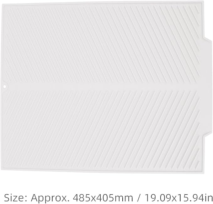 Draining Board Mat Non Slip Silicone Dish Drying Mat Flume Drain Board Drainer Mat for Kitchen Countertop Tabletop Accessories (White)