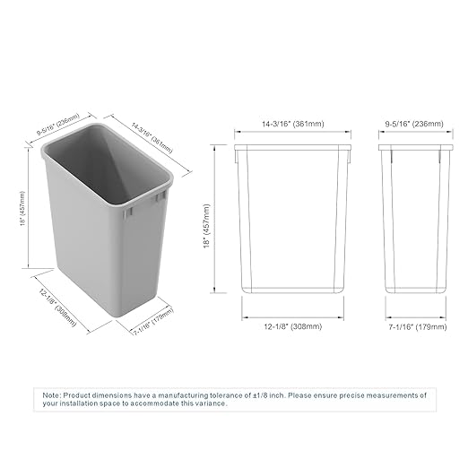 Dowell 2 Pack 35Qt Wastebasket Trash Container 9Gal Plastic Stackable for Kitchen/Bathroom/Office Fits Under Sink/Desk - Grey (2Pack 35 QT)
