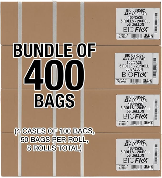 Aluf Plastics 56 Gallon 1.5 MIL (eq) Clear Heavy Duty Garbage Bags - 43 x 46 - Pack of 400 - For Industrial Recycling Storage &amp Outdoor