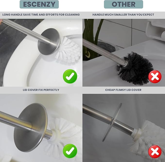 Escenzy Modern Toilet Brush and Holder Set Mosaic Glass | Non-Rustic Stainless Steel | Practical &amp Decorative Toilet Bowl Brush and Holder | Luxury Black and Gold Bathroom Accessories