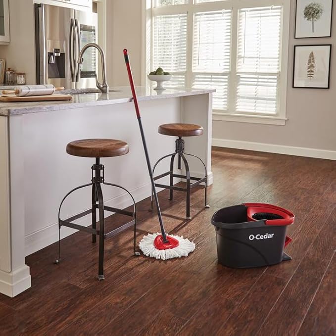 O-Cedar Easywring Microfiber Spin Mop &amp Bucket Floor Cleaning System with 1 Extra RefillRed / Gray
