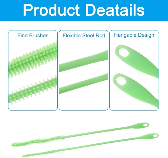 2 Pcs Silicone Straw Brush 9.4 Inch Bottle Straw Brushes n (6mm+8mm)