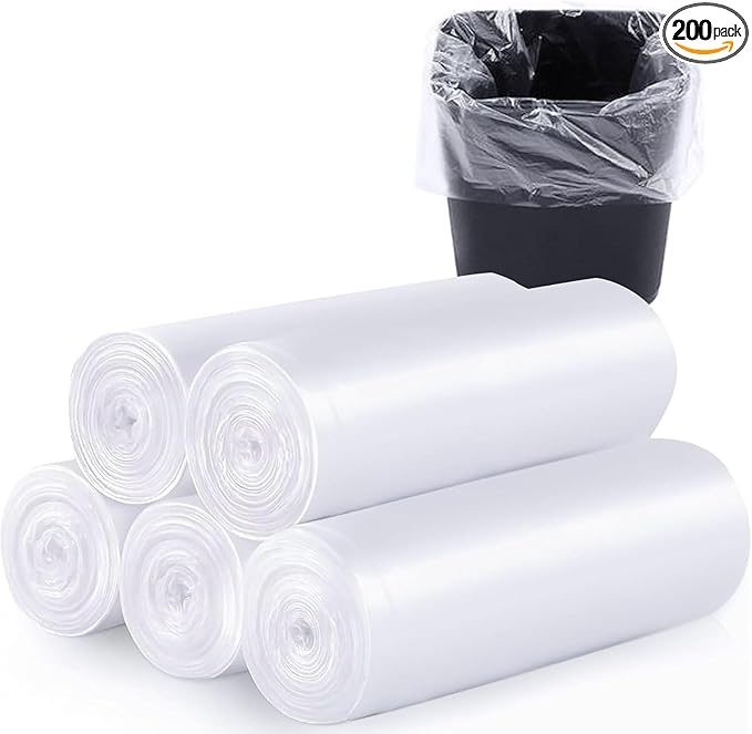 200 Count 8 Gallon Trash Bags Clear Medium Garbage Bags 1.1 mil Strong Leakage-FreeUnscented 30 Liter Thick for Bathroom Office Kitchen Waste Basket Trash Can (Clear 8 Gallon-200 Count)