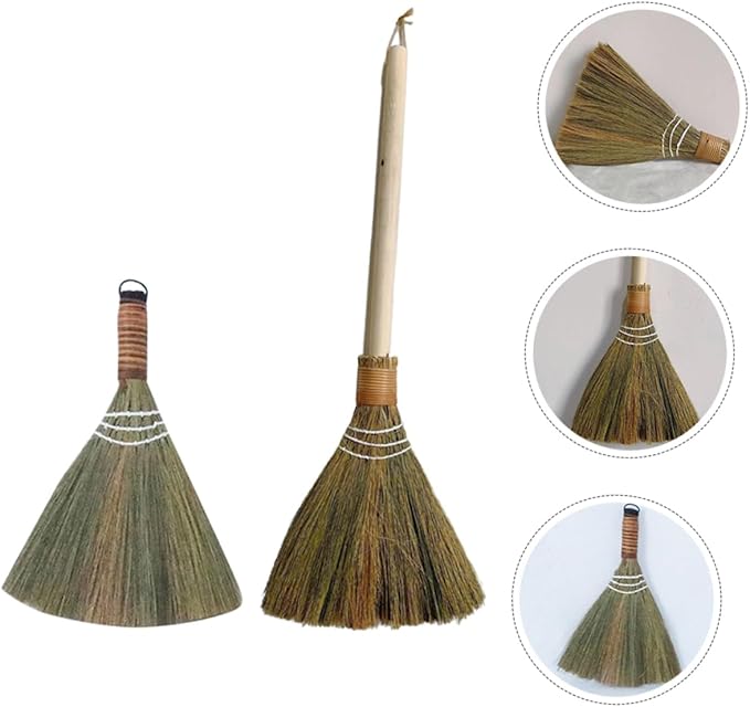 2pcs Hand Woven Broom Portable Cleaning Broom for Home Use Desk Duster Floor Sweeper Design for Dust Removal and Garden