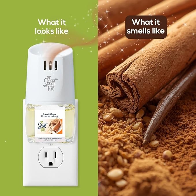 Scent Fill Sweet &amp Spicy Cinnamon Nutmeg Plug in Air Freshener 4 Scented Oil Refills